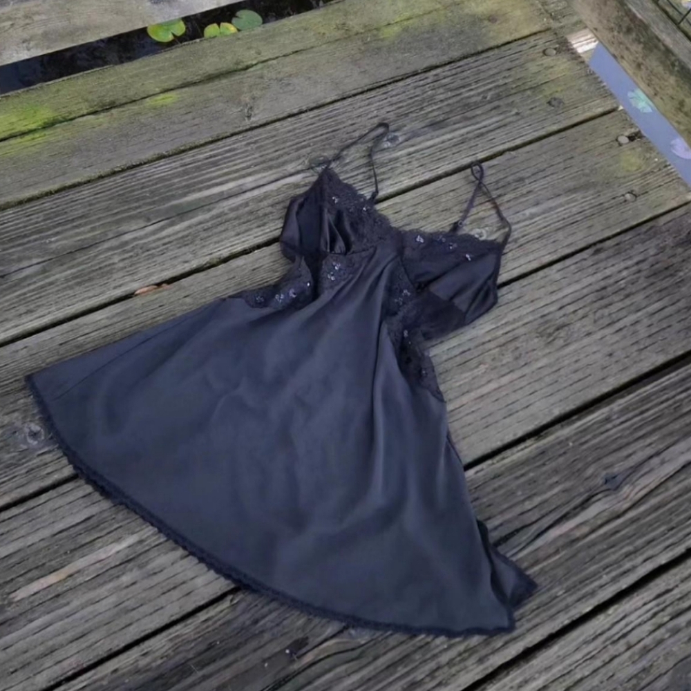 Black silk slip